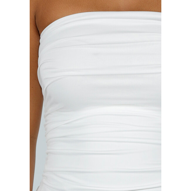 Weißes Bandeau-Top mit Stretch und Plissee-Seiten