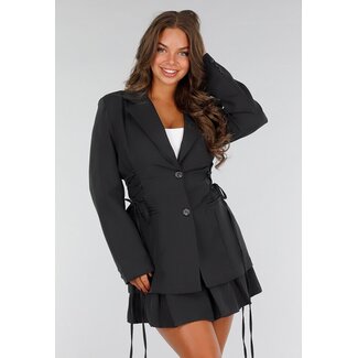 Schwarzer Blazer-Rock-Kombi mit Taillenkleidung