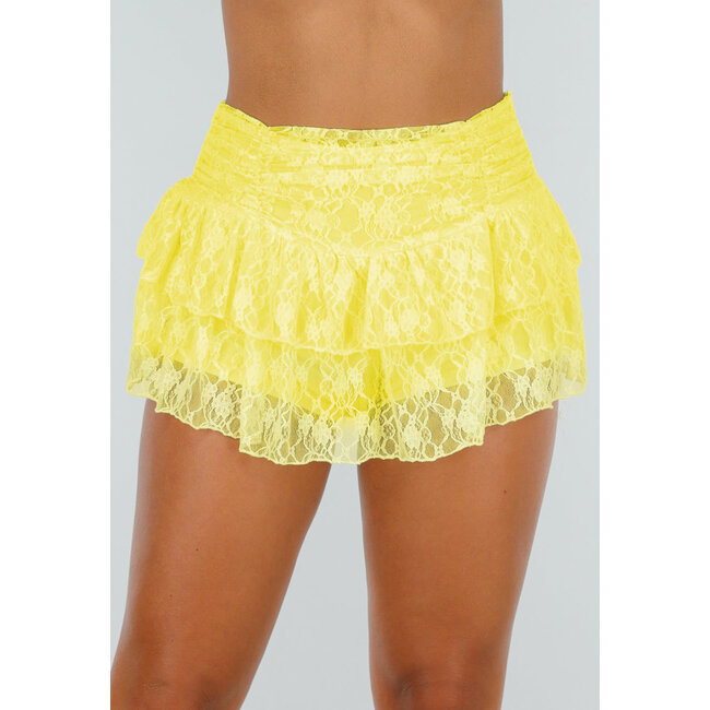 Buttergelber Skort mit Stretch, Spitzenrüschen und Blindreißverschluss