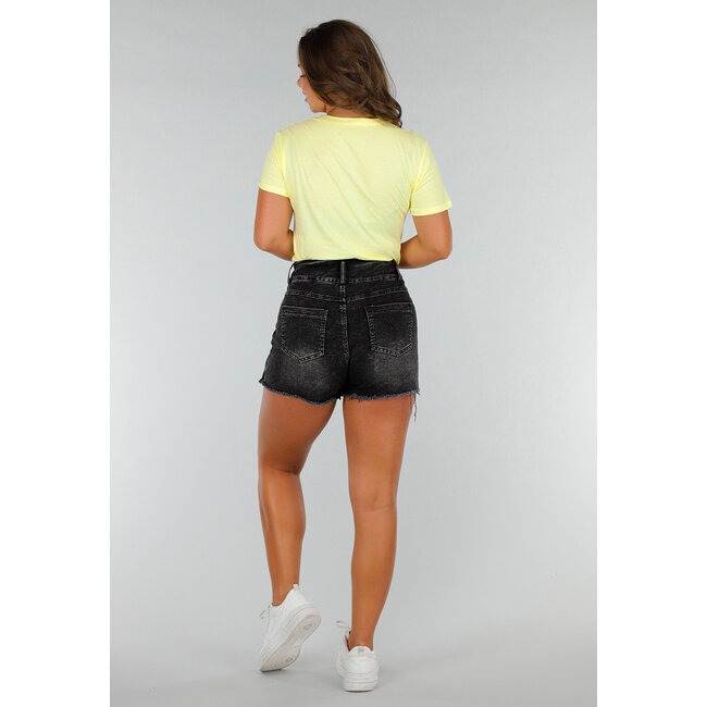 Butternussgelbes T-Shirt aus Baumwolle mit Stretch, lockerer Passform und kurzen Ärmeln