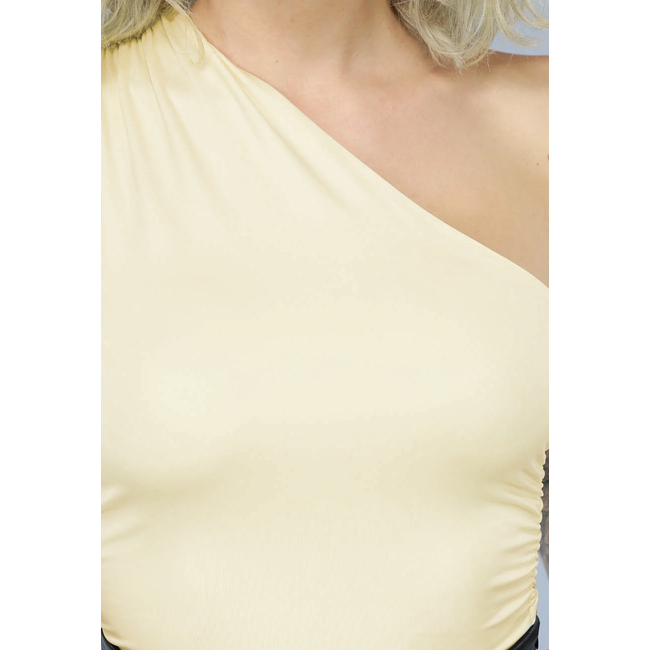 Plissiertes One-Shoulder-Top in Buttergelb