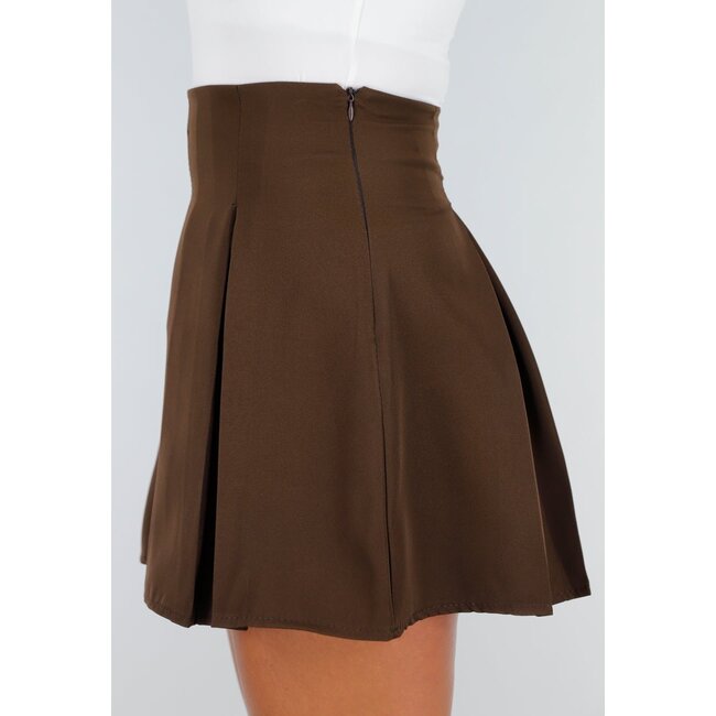 Braunes zweiteiliges Set mit Blazer mit Spitzenakzent und hochtailliertem Rock