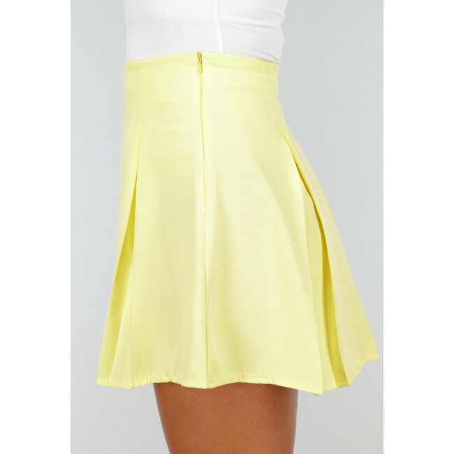 Buttergelbes Blazer-Rock-Set mit Korsettschnürung und Faltenrock mit Stretch