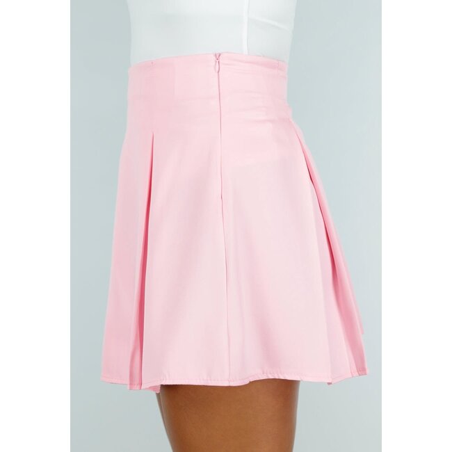 Hellrosa Zweiteiliges Set mit tailliertem Blazer und Faltenrock mit Stretch