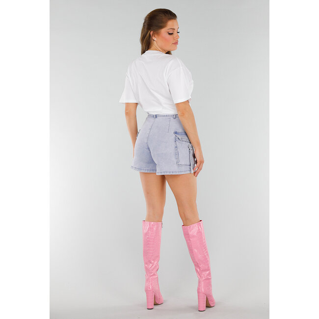 Weißes übergroßes Acid Wash T-Shirt mit Stretch und rosa Druck