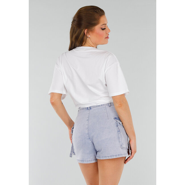 Weißes übergroßes Acid Wash T-Shirt mit Stretch und rosa Druck