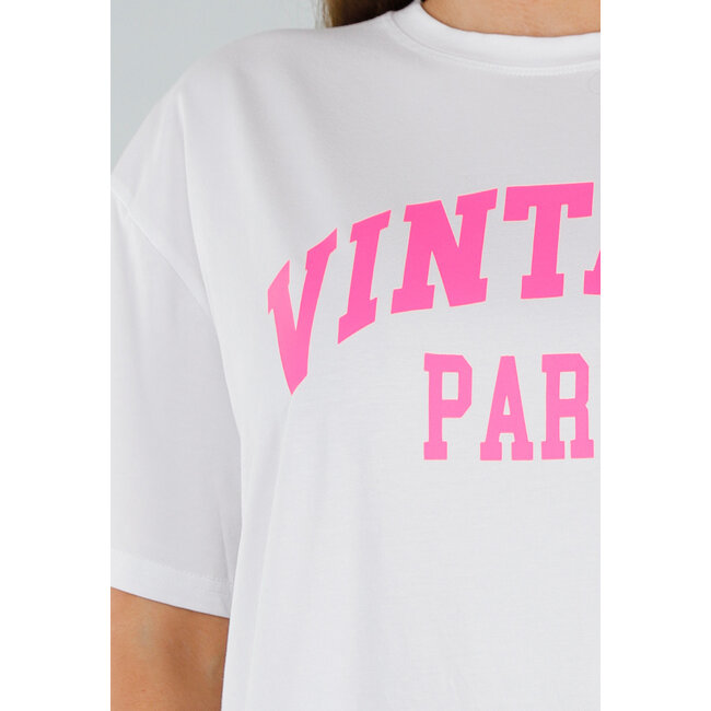 Weißes übergroßes Acid Wash T-Shirt mit Stretch und rosa Druck