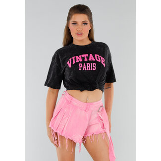 Schwarzes Acid Wash Shirt mit rosa Text