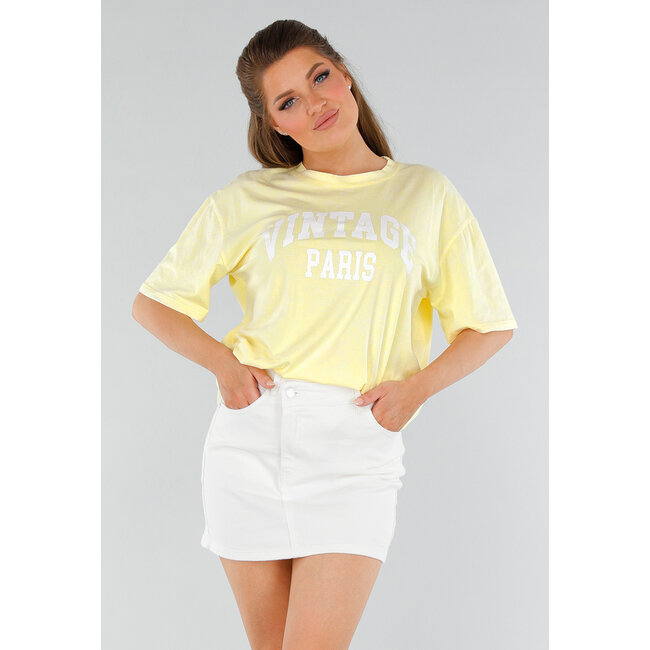 Buttergelbes Acid Wash Hemd mit Stretch und Oversized Fit