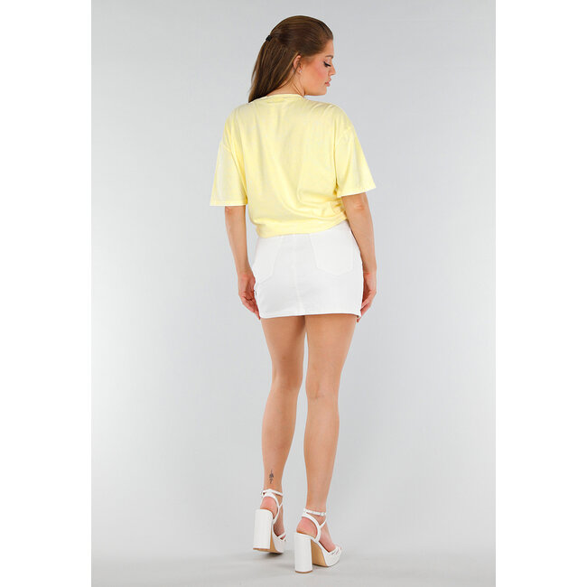 Buttergelbes Acid Wash Hemd mit Stretch und Oversized Fit