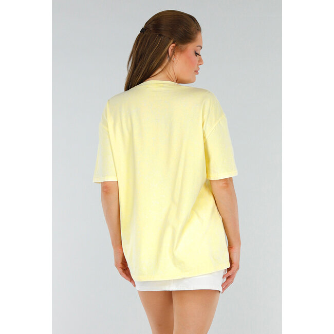 Buttergelbes Acid Wash Hemd mit Stretch und Oversized Fit