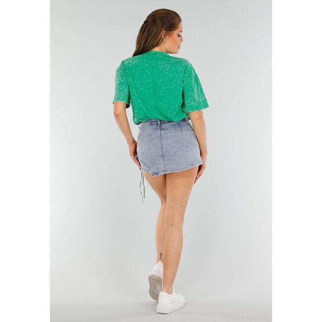 Grünes Oversized-T-Shirt mit Neon-Print und Acid-Wash-Print