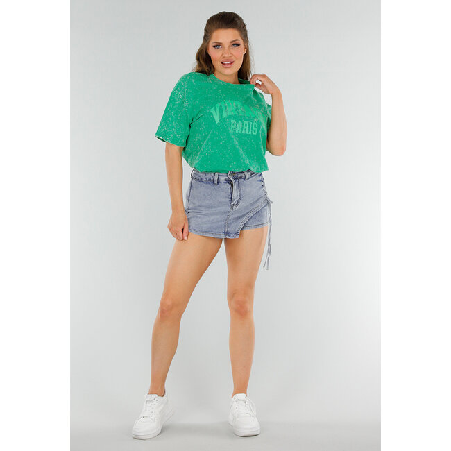 Grünes Oversized-T-Shirt mit Neon-Print und Acid-Wash-Print