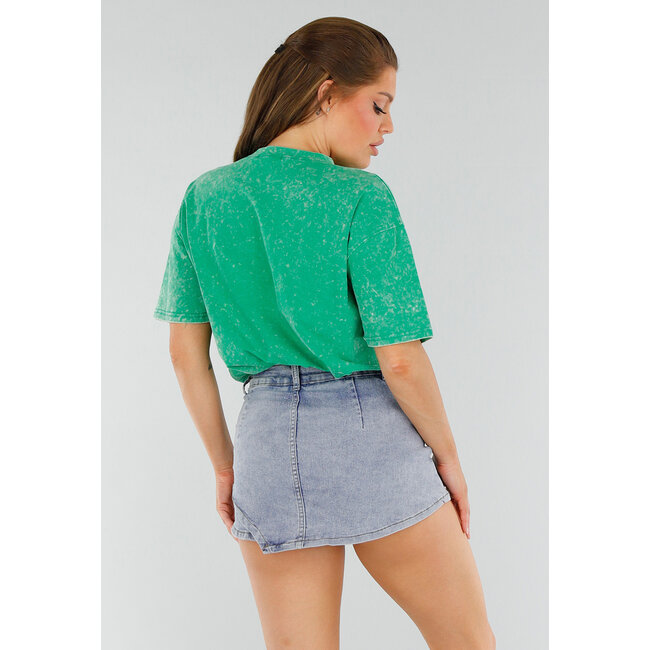 Grünes Oversized-T-Shirt mit Neon-Print und Acid-Wash-Print