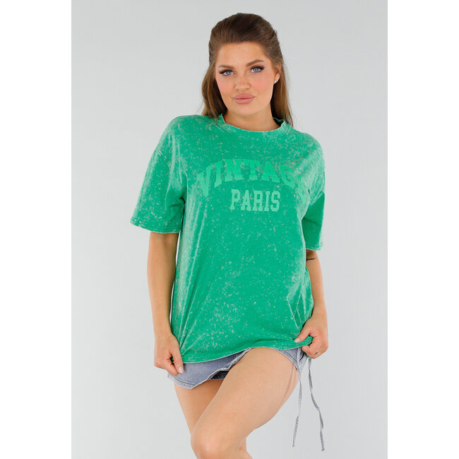 Grünes Oversized-T-Shirt mit Neon-Print und Acid-Wash-Print