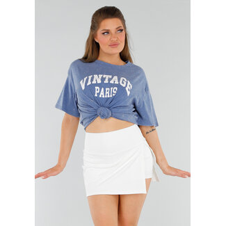 Blaues übergroßes Stretch-T-Shirt mit Text
