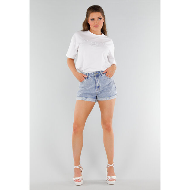 Weißes Oversized-Baumwollhemd mit Stretch und Paris Milano-Stickerei