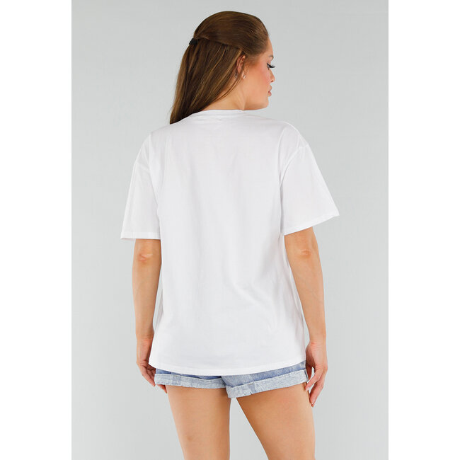 Weißes Oversized-Baumwollhemd mit Stretch und Paris Milano-Stickerei