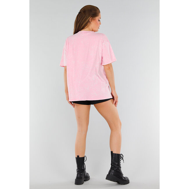 Hellrosa Oversized-Baumwollhemd mit Stretch und dezenter Stickerei