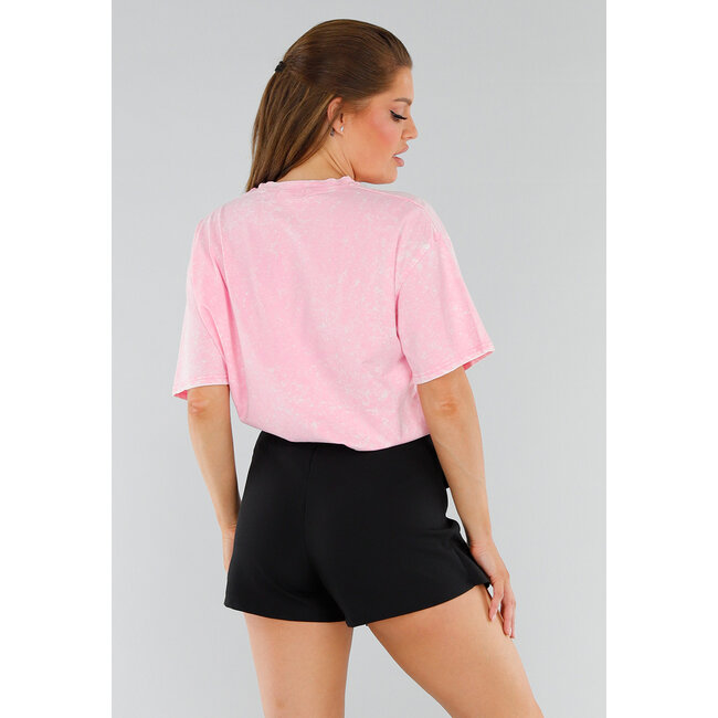Hellrosa Oversized-Baumwollhemd mit Stretch und dezenter Stickerei