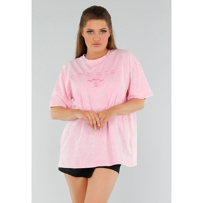 Hellrosa Oversized-Baumwollhemd mit Stretch und dezenter Stickerei