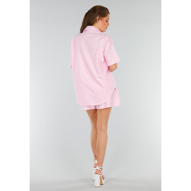 Hellrosa Baumwollset mit Bluse und kurzer Hose mit Taschen