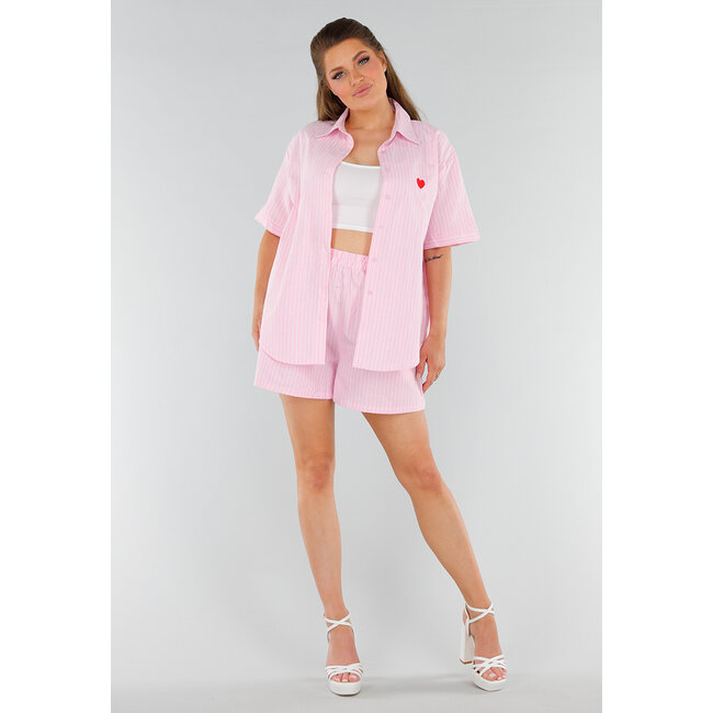 Hellrosa Baumwollset mit Bluse und kurzer Hose mit Taschen