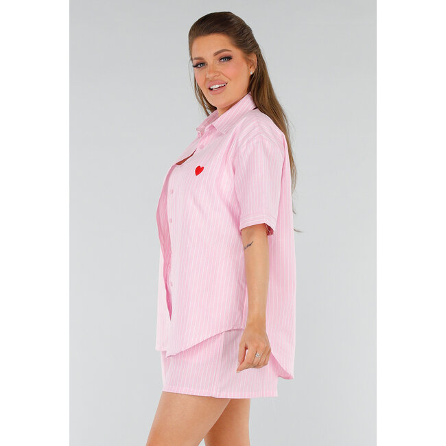 Hellrosa Baumwollset mit Bluse und kurzer Hose mit Taschen