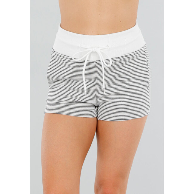 Weiße Jogging-Shorts mit hoher Taille, Stretch und schwarzen Streifen