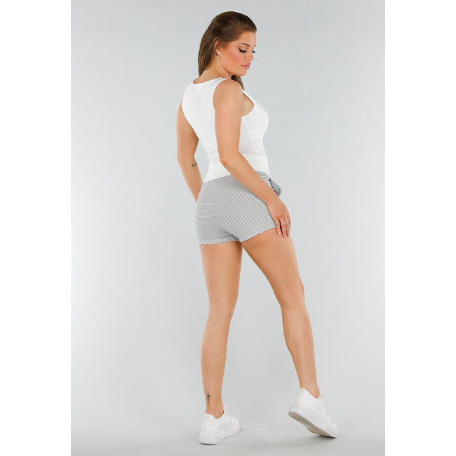 Weiße Jogging-Shorts mit hoher Taille, Stretch und schwarzen Streifen