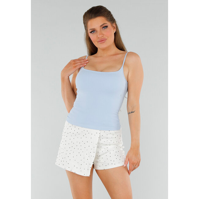 Blaues Shirt mit Stretch, festen Cups und quadratischem Ausschnitt