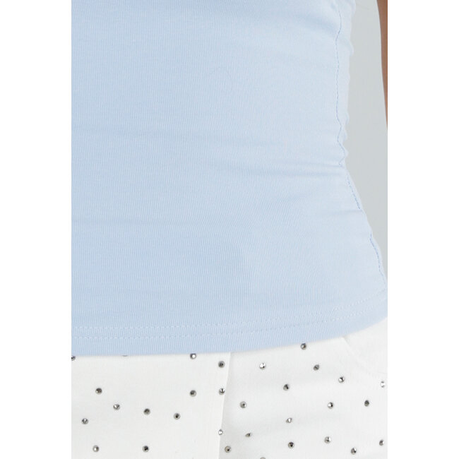 Blaues Shirt mit Stretch, festen Cups und quadratischem Ausschnitt