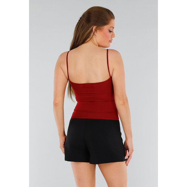 Rotes Shirt-Top mit Stretch, Cups und Rundhalsausschnitt