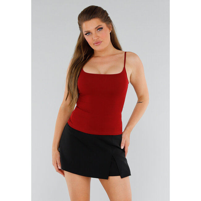 Rotes Shirt-Top mit Stretch, Cups und Rundhalsausschnitt