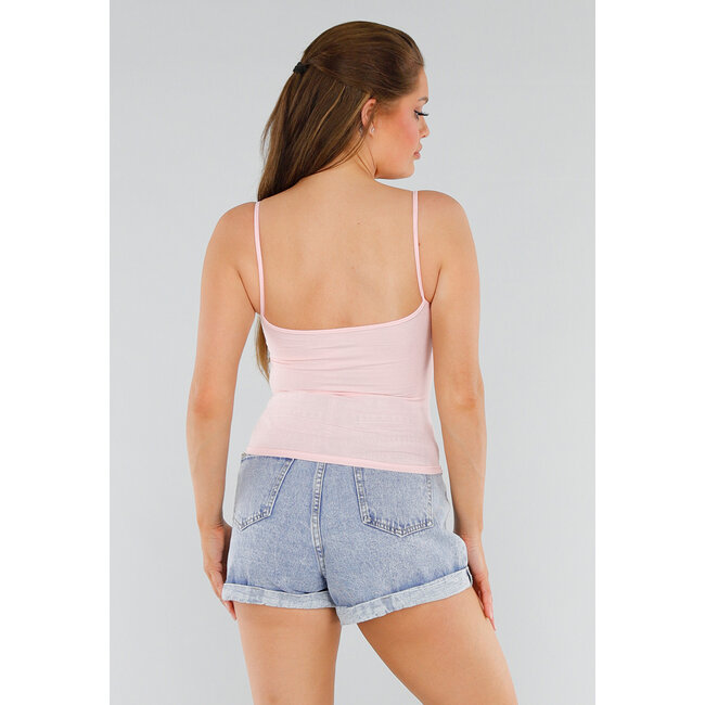 Hellrosa Top mit Cups, Stretch und Ausschnitt