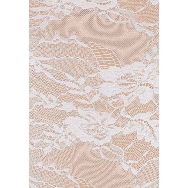 Weißer Body aus Stretch-Spitze mit Stehkragen und beigem Innenfutter