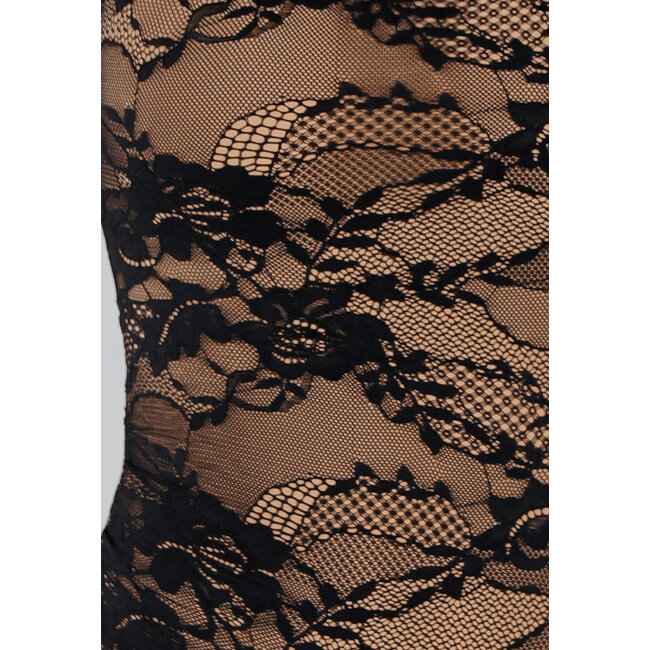 Schwarzer Spitzenbody mit ärmellosem Modell und Innenfutter