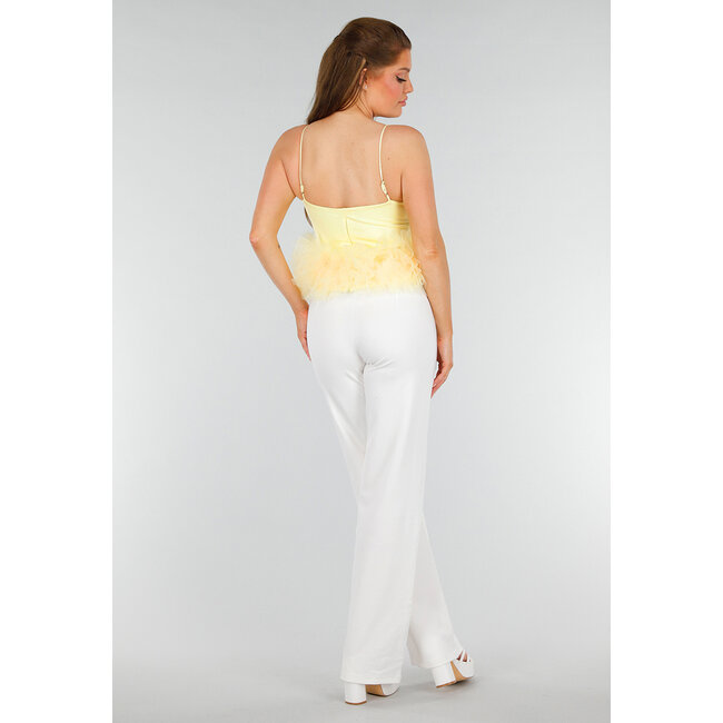 Buttergelbes Tank Top mit V-Ausschnitt und Tüllunterteil mit Stretch