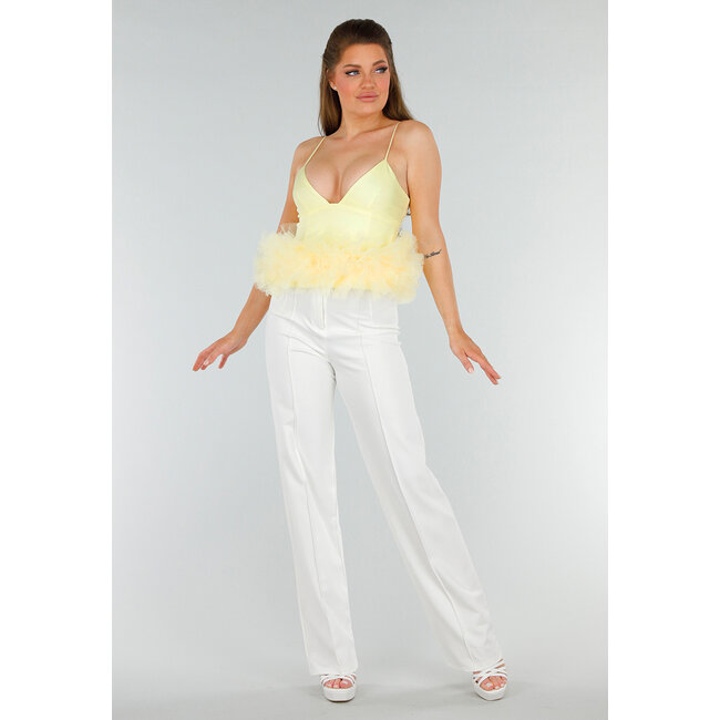 Buttergelbes Tank Top mit V-Ausschnitt und Tüllunterteil mit Stretch