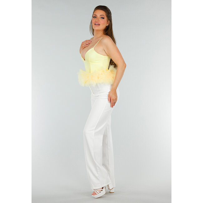 Buttergelbes Tank Top mit V-Ausschnitt und Tüllunterteil mit Stretch