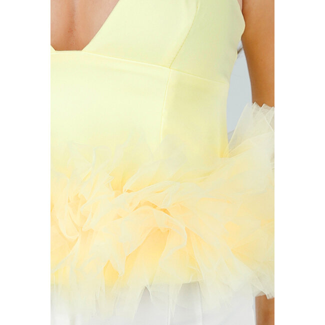 Buttergelbes Tank Top mit V-Ausschnitt und Tüllunterteil mit Stretch