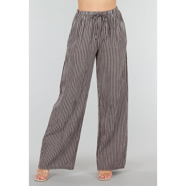 Braune Baumwollhose mit hoher Taille und Streifen