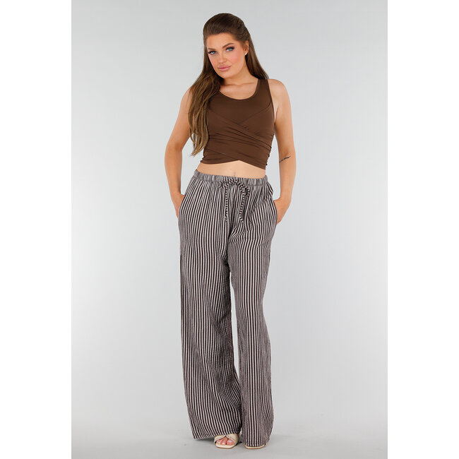 Braun-weiße Baumwollhose mit vertikalen Streifen und Stretch