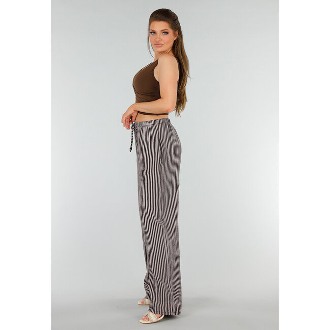 Braun-weiße Baumwollhose mit vertikalen Streifen und Stretch