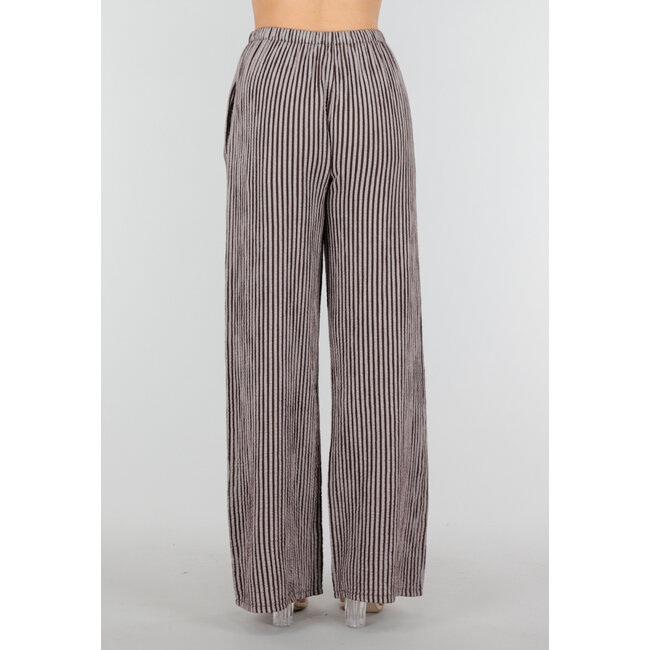 Braun-weiße Baumwollhose mit vertikalen Streifen und Stretch