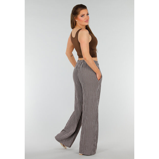 Braun-weiße Baumwollhose mit vertikalen Streifen und Stretch