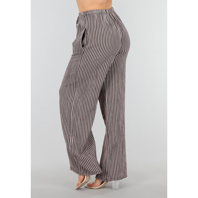 Braun-weiße Baumwollhose mit vertikalen Streifen und Stretch