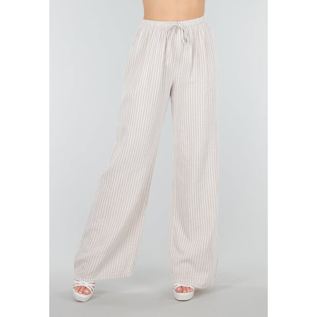 Beige-weiße Hose aus Baumwolle mit vertikalen Streifen und Stretch