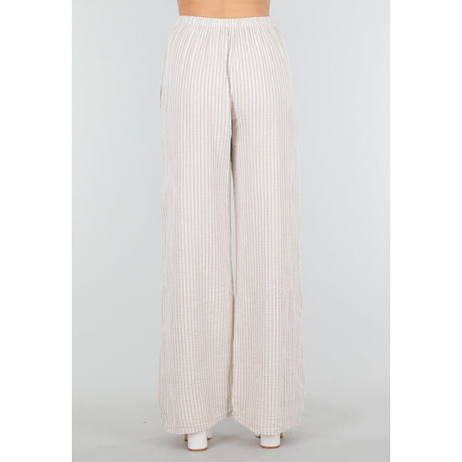 Beige-weiße Hose aus Baumwolle mit vertikalen Streifen und Stretch