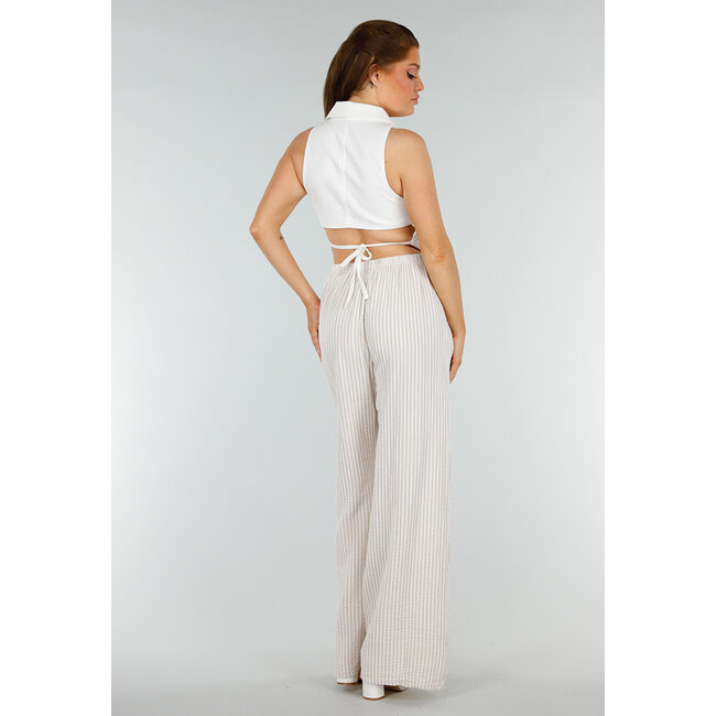 Beige-weiße Hose aus Baumwolle mit vertikalen Streifen und Stretch